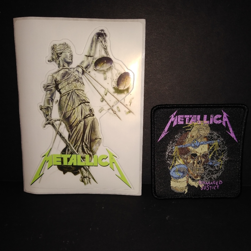 Metallica promotional sticker and patch.